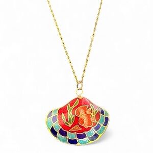 Cloisonné Fish Pendant Necklace 1/20 14KGF Chain Ocean Nautical Statement 20”